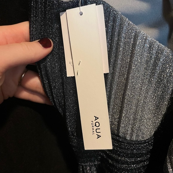 NWT Aqua Striped Lurex Gown in Black/Silver - Picture 2 of 5